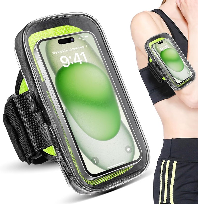 NITMTYOU Clear Running Phone Holder Armband, Sports Armband Case for iPhone 16 15 14 13 Pro Max 12 11 Plus X XS Samsung up to 6.9'', Universal Arm Bands Bag with Key Card Pocket for Exercise Walking Workout - Image 1
